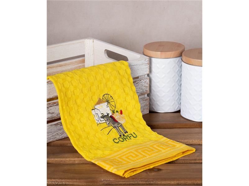 Σετ 12 τεμαχίων ποτηρόπανα γκοφρέ (50cm x 70cm) κίτρινος γαίδαρος CORFU