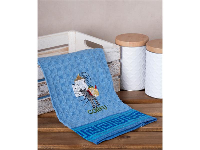 Σετ 12 τεμαχίων ποτηρόπανα γκοφρέ (50cm x 70cm) μπλέ γαίδαρος CORFU