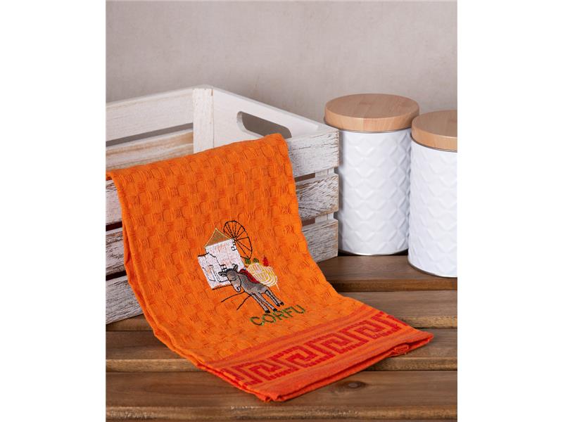 Σετ 12 τεμαχίων ποτηρόπανα γκοφρέ (50cm x 70cm) πορτοκαλί γαίδαρος CORFU