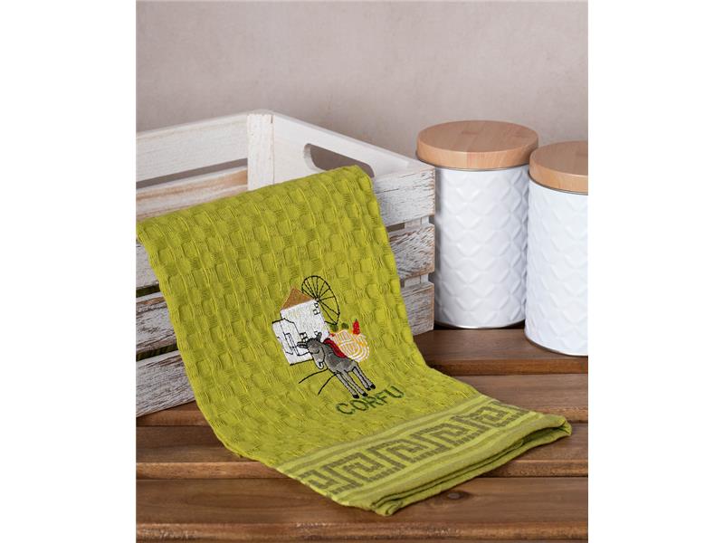 Σετ 12 τεμαχίων ποτηρόπανα γκοφρέ (50cm x 70cm) πράσινο γαίδαρος CORFU