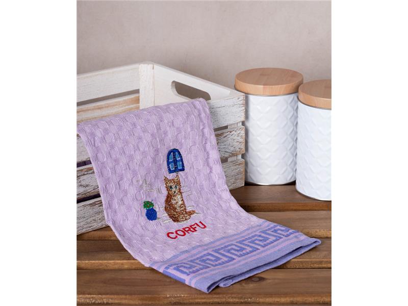 Σετ 12 τεμαχίων ποτηρόπανα γκοφρέ (50cm x 70cm) λιλά γάτα CORFU