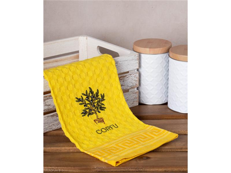 Σετ 12 τεμαχίων ποτηρόπανα γκοφρέ (50cm x 70cm) κίτρινο γλάστρα CORFU