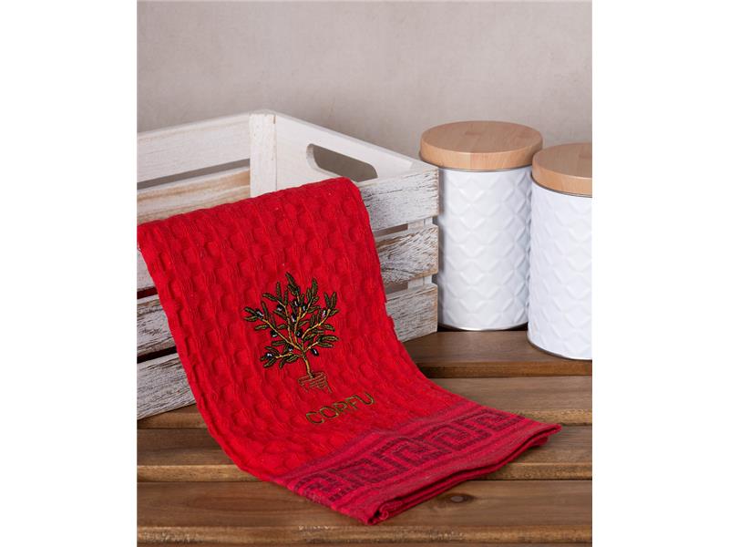 Σετ 12 τεμαχίων ποτηρόπανα γκοφρέ (50cm x 70cm) κόκκινο γλάστρα CORFU