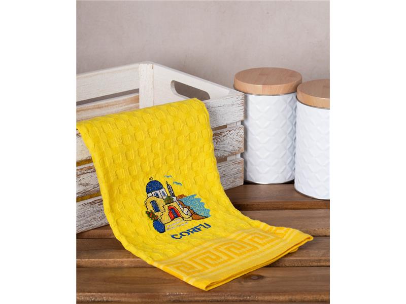 Σετ 12 τεμαχίων ποτηρόπανα γκοφρέ (50cm x 70cm) κίτρινος εκκλησία CORFU