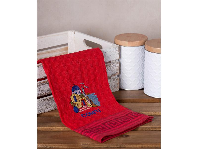 Σετ 12 τεμαχίων ποτηρόπανα γκοφρέ (50cm x 70cm) κόκκινο εκκλησία CORFU