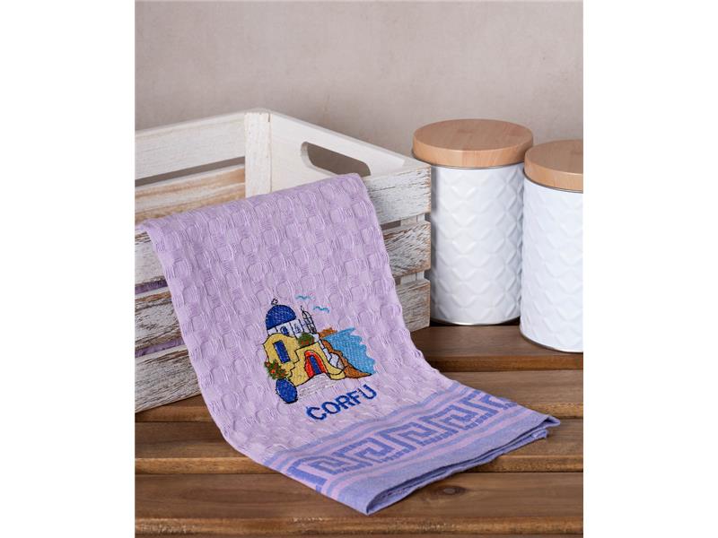 Σετ 12 τεμαχίων ποτηρόπανα γκοφρέ (50cm x 70cm) λιλά εκκλησία CORFU