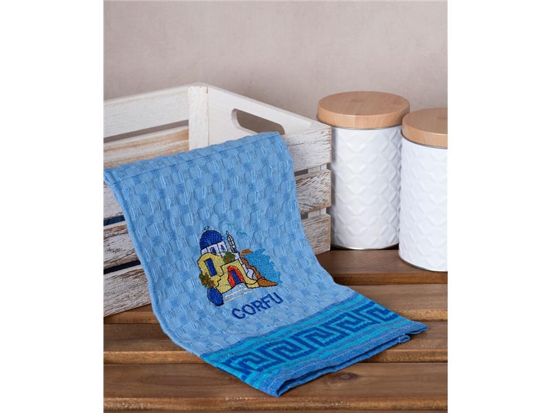 Σετ 12 τεμαχίων ποτηρόπανα γκοφρέ (50cm x 70cm) μπλέ εκκλήσία CORFU