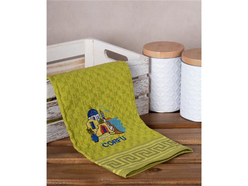 Σετ 12 τεμαχίων ποτηρόπανα γκοφρέ (50cm x 70cm) πράσινο εκκλησία CORFU