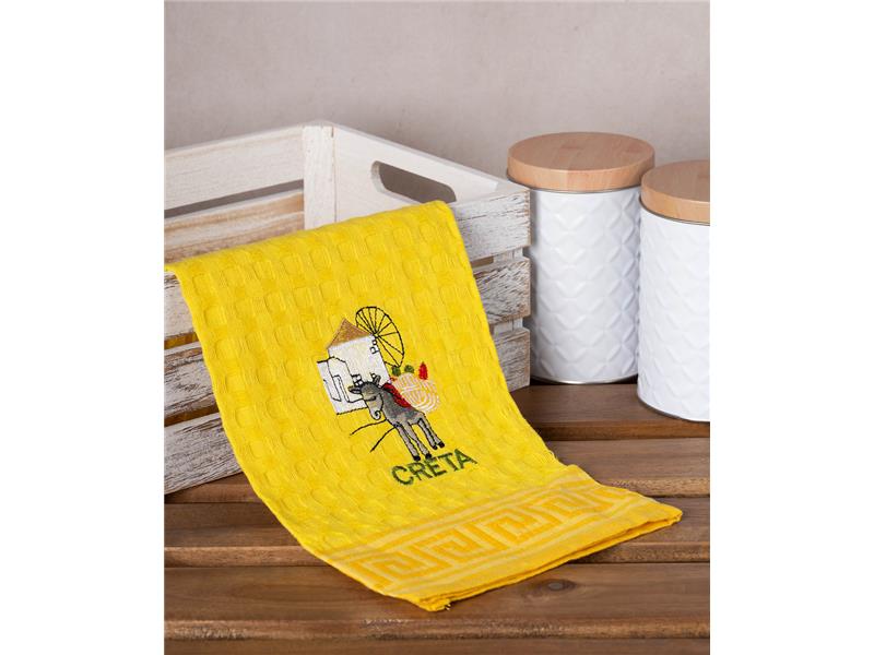 Σετ 12 τεμαχίων ποτηρόπανα γκοφρέ (50cm x 70cm) κίτρινος γαίδαρος CRETA