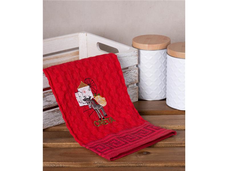 Σετ 12 τεμαχίων ποτηρόπανα γκοφρέ (50cm x 70cm) κόκκινο γάιδαρος CRETA