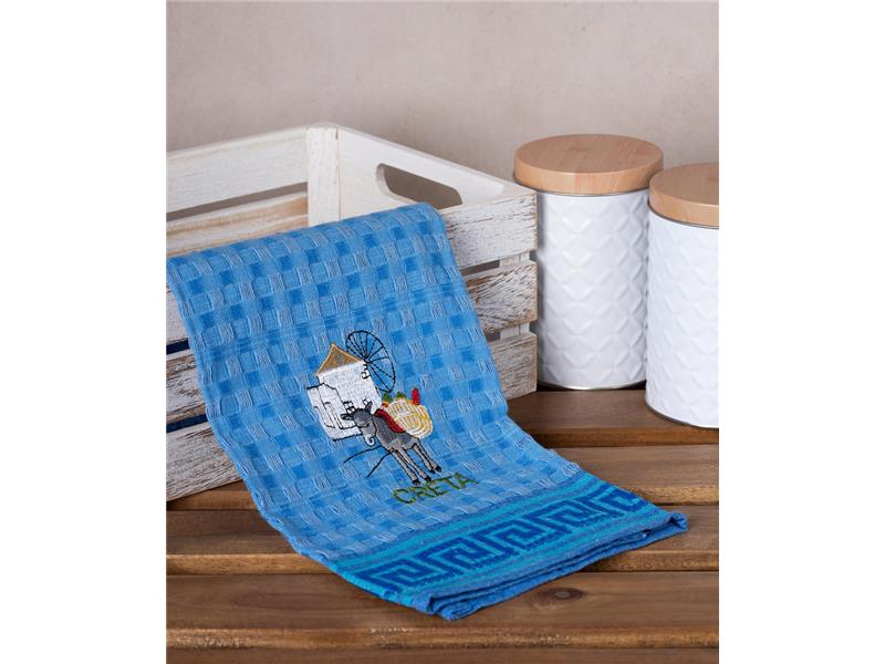 Σετ 12 τεμαχίων ποτηρόπανα γκοφρέ (50cm x 70cm) μπλέ γαίδαρος CRETA