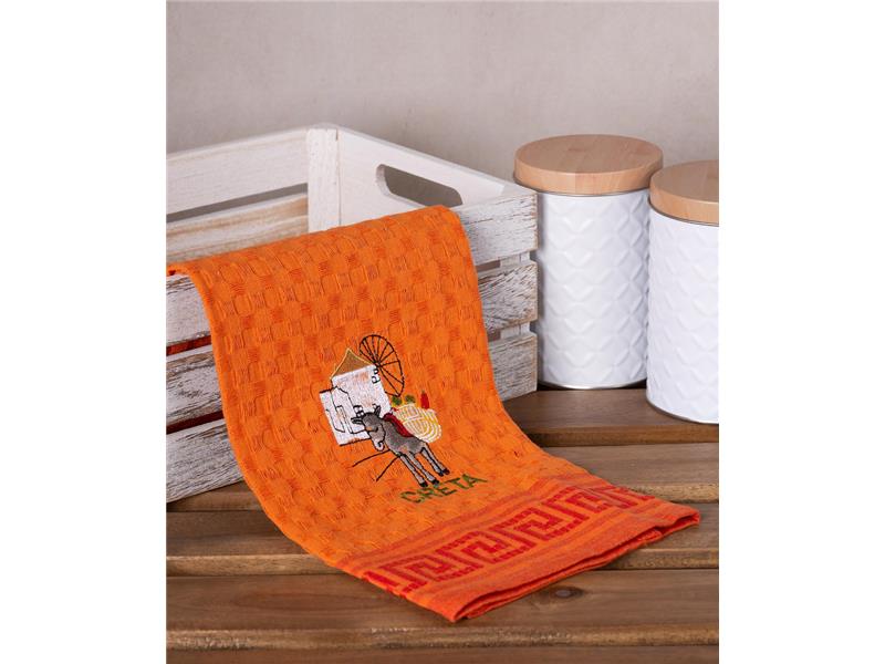 Σετ 12 τεμαχίων ποτηρόπανα γκοφρέ (50cm x 70cm) πορτοκαλί γαίδαρος CRETA