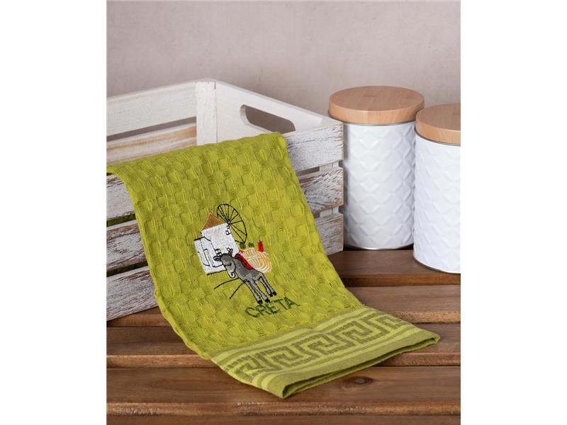 Σετ 12 τεμαχίων ποτηρόπανα γκοφρέ (50cm x 70cm) πράσινο γαίδαρος CRETA