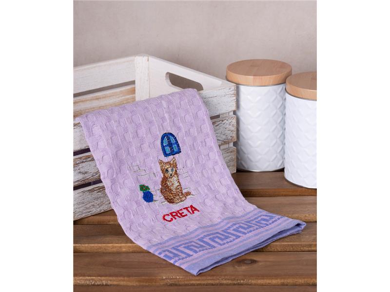 Σετ 12 τεμαχίων ποτηρόπανα γκοφρέ (50cm x 70cm) λιλά γάτα CRETA