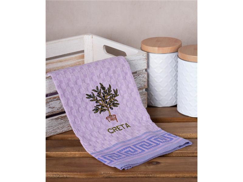 Σετ 12 τεμαχίων ποτηρόπανα γκοφρέ (50cm x 70cm) λιλά γλάστρα CRETA