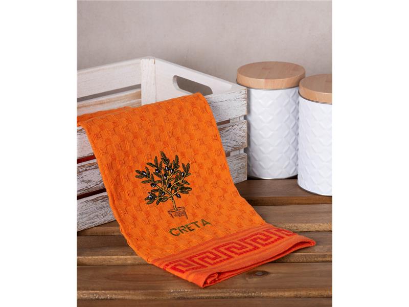 Σετ 12 τεμαχίων ποτηρόπανα γκοφρέ (50cm x 70cm) πορτοκαλί γλάστρα CRETA