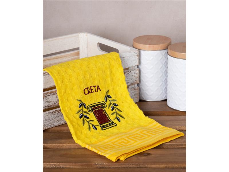 Σετ 12 τεμαχίων ποτηρόπανα γκοφρέ (50cm x 70cm) κίτρινο κίονας CRETA