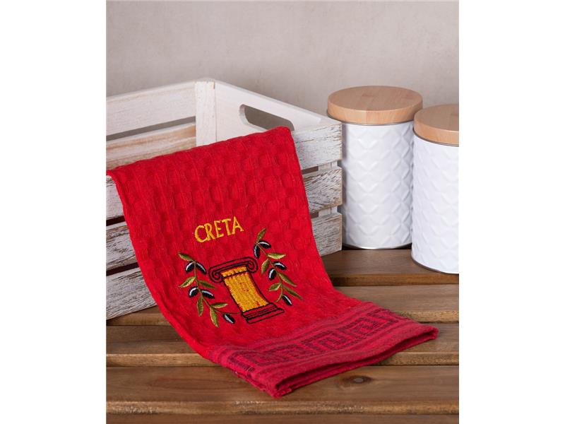 Σετ 12 τεμαχίων ποτηρόπανα γκοφρέ (50cm x 70cm) κόκκινο κίονας CRETA