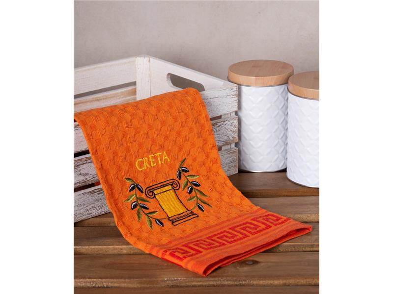 Σετ 12 τεμαχίων ποτηρόπανα γκοφρέ (50cm x 70cm) πορτοκαλί κίονας CRETA