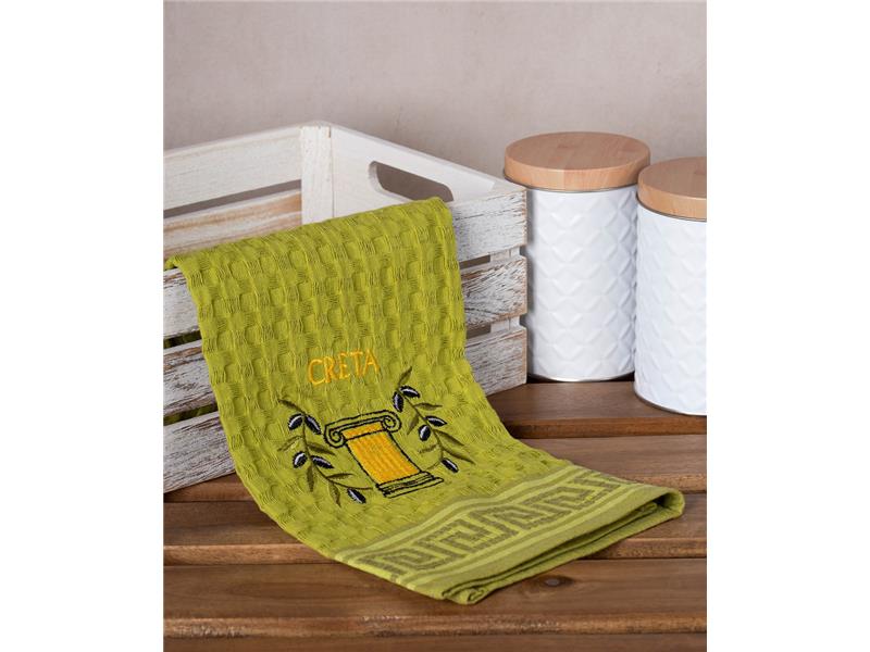 Σετ 12 τεμαχίων ποτηρόπανα γκοφρέ (50cm x 70cm) πράσινο κίονας CRETA