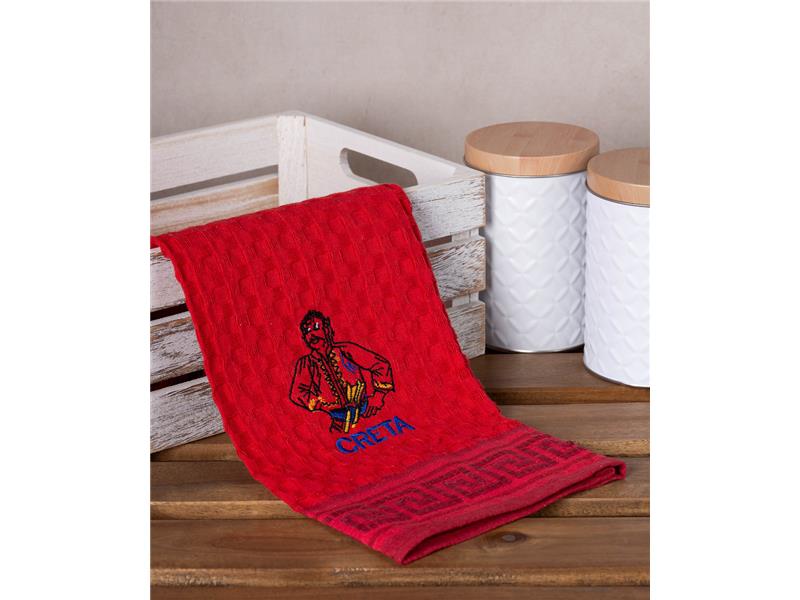 Σετ 12 τεμαχίων ποτηρόπανα γκοφρέ (50cm x 70cm) κόκκινο κρητικός CRETA