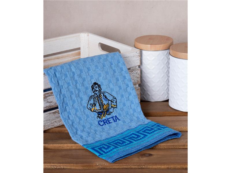 Σετ 12 τεμαχίων ποτηρόπανα γκοφρέ (50cm x 70cm) μπλέ κρητικός CRETA