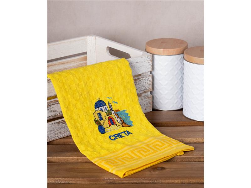 Σετ 12 τεμαχίων ποτηρόπανα γκοφρέ (50cm x 70cm) κίτρινος εκκλησία CRETA