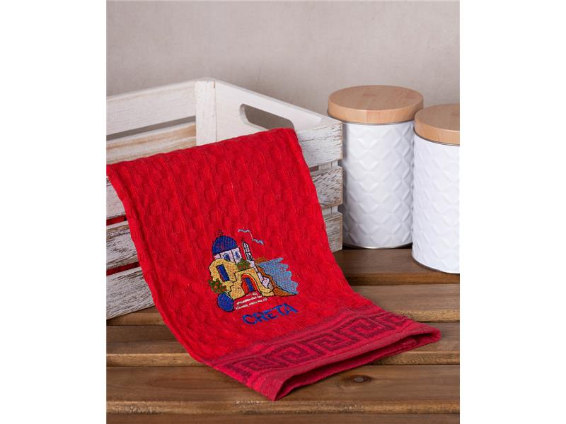 Σετ 12 τεμαχίων ποτηρόπανα γκοφρέ (50cm x 70cm) κόκκινο εκκλησία CRETA