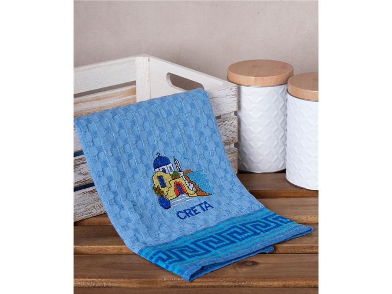 Σετ 12 τεμαχίων ποτηρόπανα γκοφρέ (50cm x 70cm) μπλέ εκκλήσία CRETA