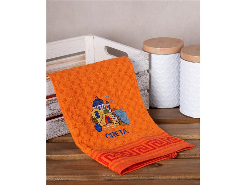 Σετ 12 τεμαχίων ποτηρόπανα γκοφρέ (50cm x 70cm) πορτοκαλί εκκλησία CRETA