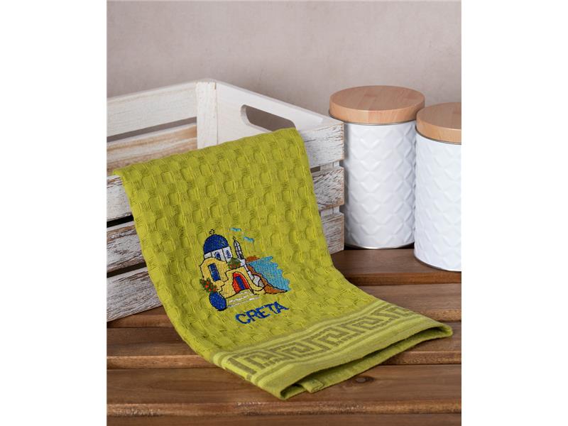 Σετ 12 τεμαχίων ποτηρόπανα γκοφρέ (50cm x 70cm) πράσινο εκκλησία CRETA