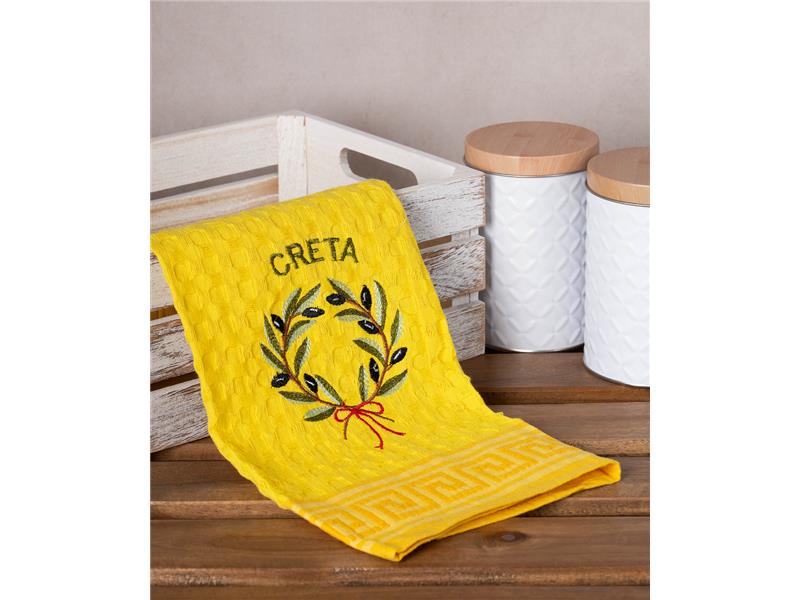 Σετ 12 τεμαχίων ποτηρόπανα γκοφρέ (50cm x 70cm) κίτρινο στεφάνι CRETA