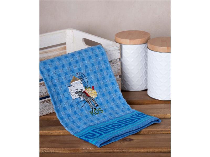 Σετ 12 τεμαχίων ποτηρόπανα γκοφρέ (50cm x 70cm) μπλέ γαίδαρος KOS