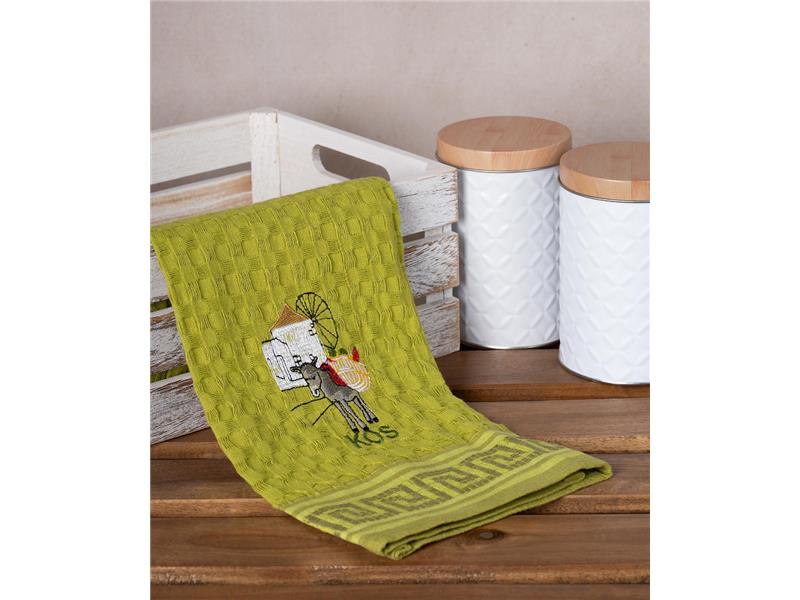 Σετ 12 τεμαχίων ποτηρόπανα γκοφρέ (50cm x 70cm) πράσινο γαίδαρος KOS