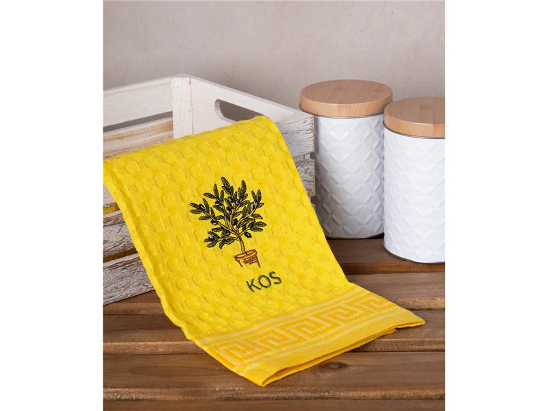 Σετ 12 τεμαχίων ποτηρόπανα γκοφρέ (50cm x 70cm) κίτρινο γλάστρα KOS