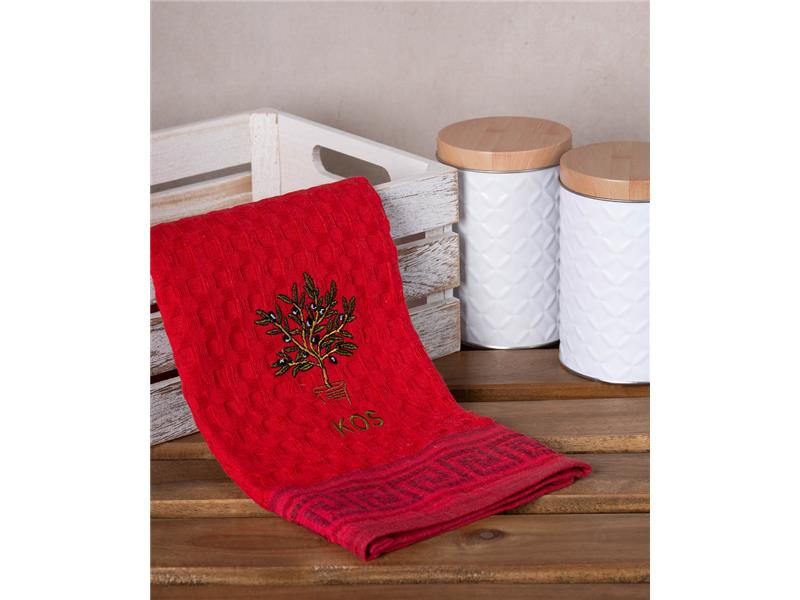 Σετ 12 τεμαχίων ποτηρόπανα γκοφρέ (50cm x 70cm) κόκκινο γλάστρα  KOS