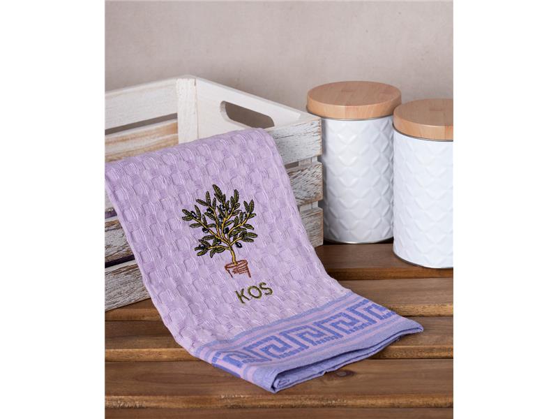 Σετ 12 τεμαχίων ποτηρόπανα γκοφρέ (50cm x 70cm) λιλά γλάστρα  KOS