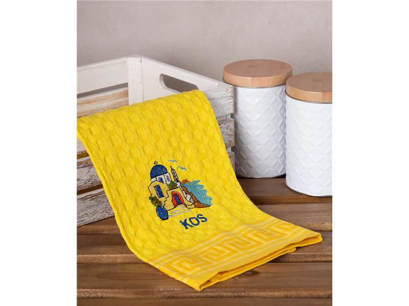 Σετ 12 τεμαχίων ποτηρόπανα γκοφρέ (50cm x 70cm) κίτρινος εκκλησία KOS
