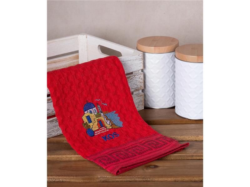 Σετ 12 τεμαχίων ποτηρόπανα γκοφρέ (50cm x 70cm) κόκκινο εκκλησία KOS