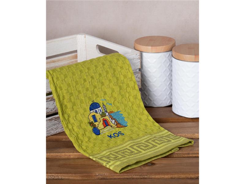 Σετ 12 τεμαχίων ποτηρόπανα γκοφρέ (50cm x 70cm) πράσινο εκκλησία KOS