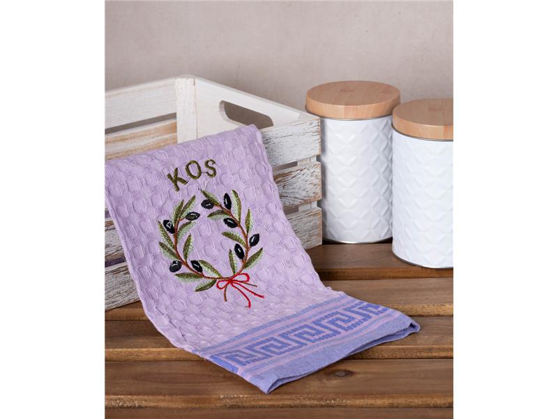 Σετ 12 τεμαχίων ποτηρόπανα γκοφρέ (50cm x 70cm) λιλά στεφάνι KOS