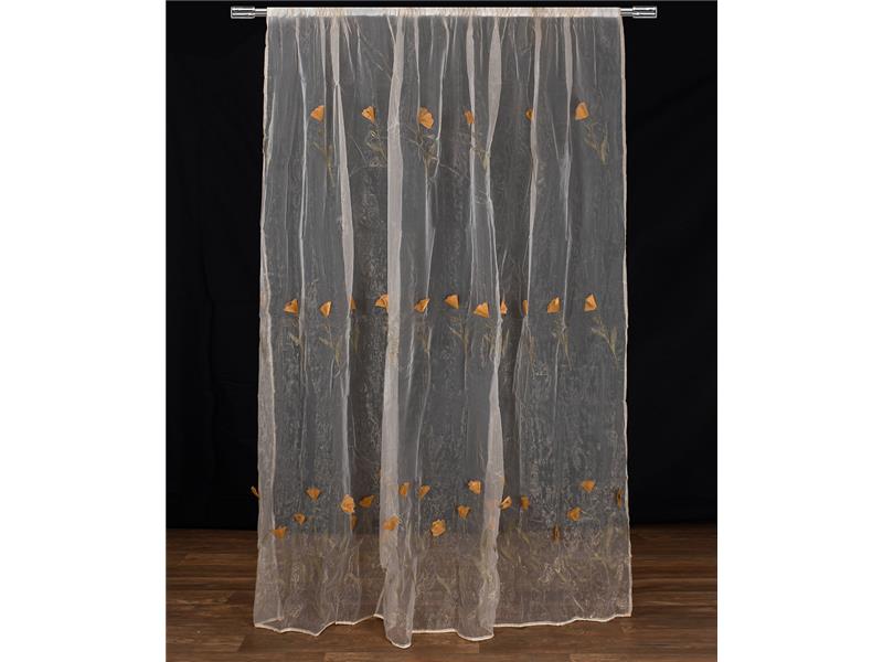 Κουρτίνα ανάγλυφο κίτρινο λουλούδι (280cm x 300cm) με τρέσα