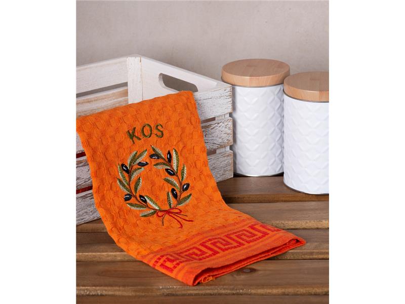 Σετ 12 τεμαχίων ποτηρόπανα γκοφρέ (50cm x 70cm) πορτοκαλί στεφάνι KOS