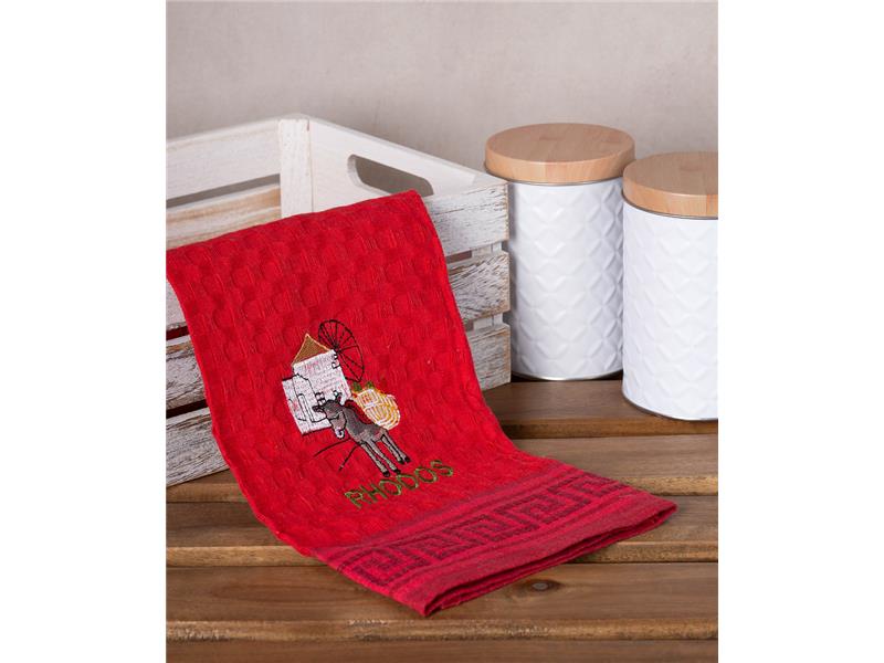 Σετ 12 τεμαχίων ποτηρόπανα γκοφρέ (50cm x 70cm) κόκκινο γάιδαρος RHODES