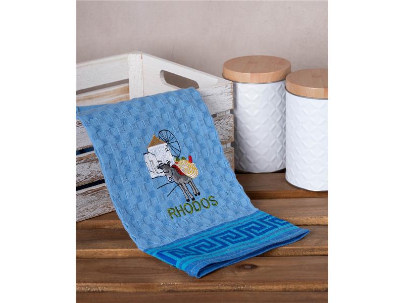 Σετ 12 τεμαχίων ποτηρόπανα γκοφρέ (50cm x 70cm) μπλέ γαίδαρος RHODES