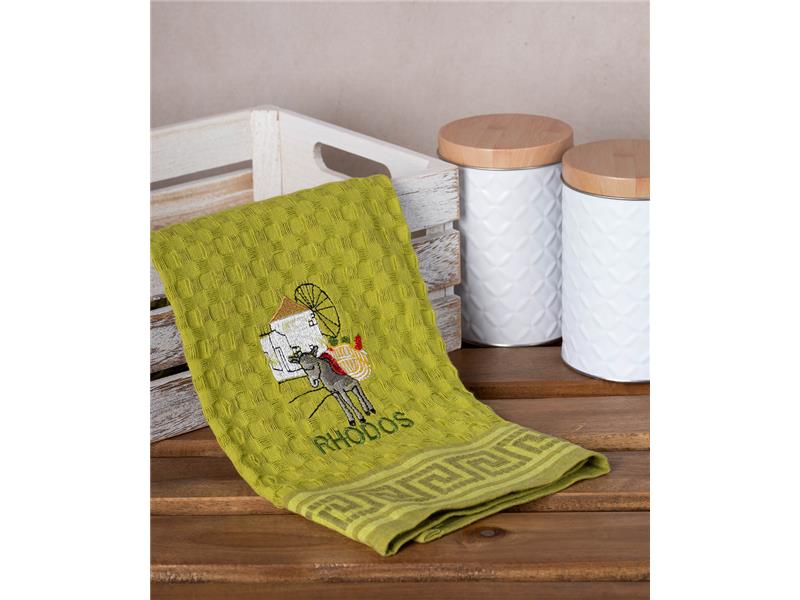 Σετ 12 τεμαχίων ποτηρόπανα γκοφρέ (50cm x 70cm) πράσινο γαίδαρος RHODES