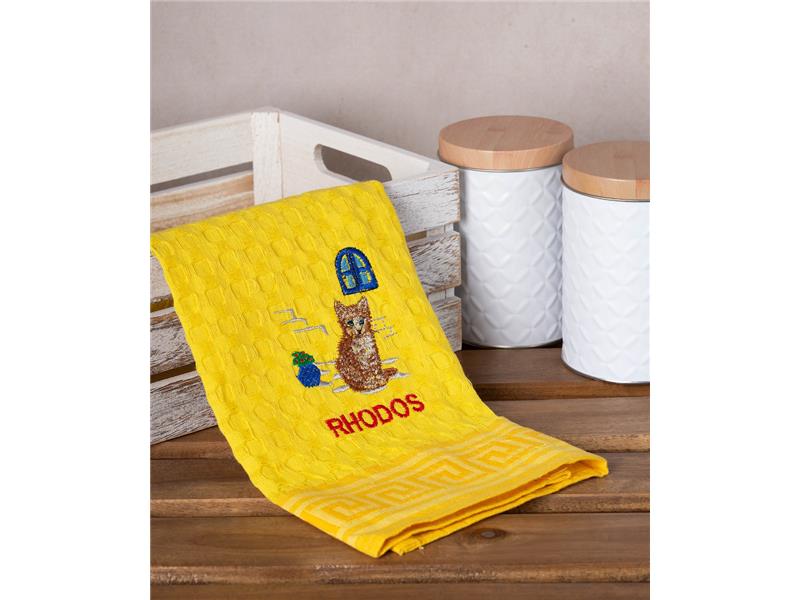 Σετ 12 τεμαχίων ποτηρόπανα γκοφρέ (50cm x 70cm) κίτρινο γάτα RHODES