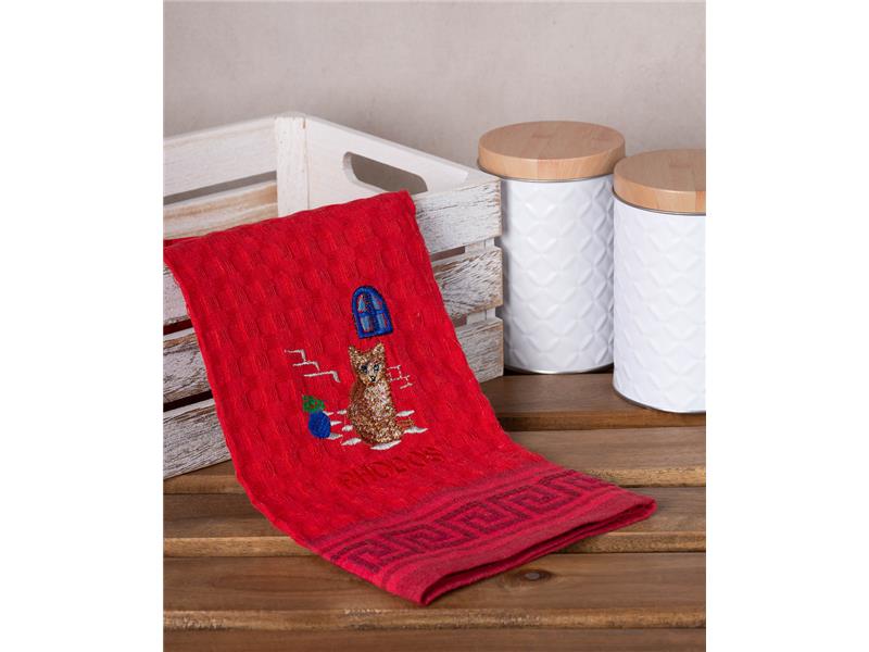 Σετ 12 τεμαχίων ποτηρόπανα γκοφρέ (50cm x 70cm) κόκκινο γάτα RHODES