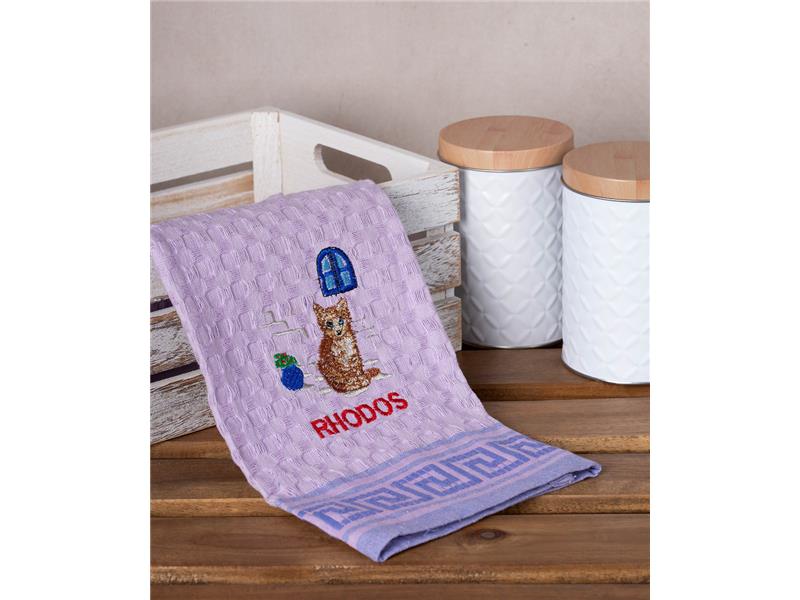 Σετ 12 τεμαχίων ποτηρόπανα γκοφρέ (50cm x 70cm) λιλά γάτα RHODES