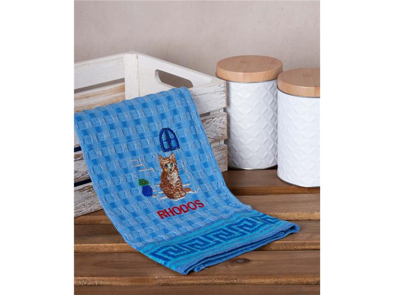 Σετ 12 τεμαχίων ποτηρόπανα γκοφρέ (50cm x 70cm) μπλέ γάτα RHODES